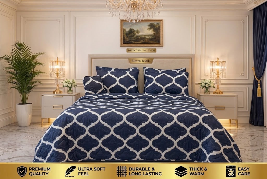 Premium 7-Piece Printed Comforter Set (DARK BLUE)