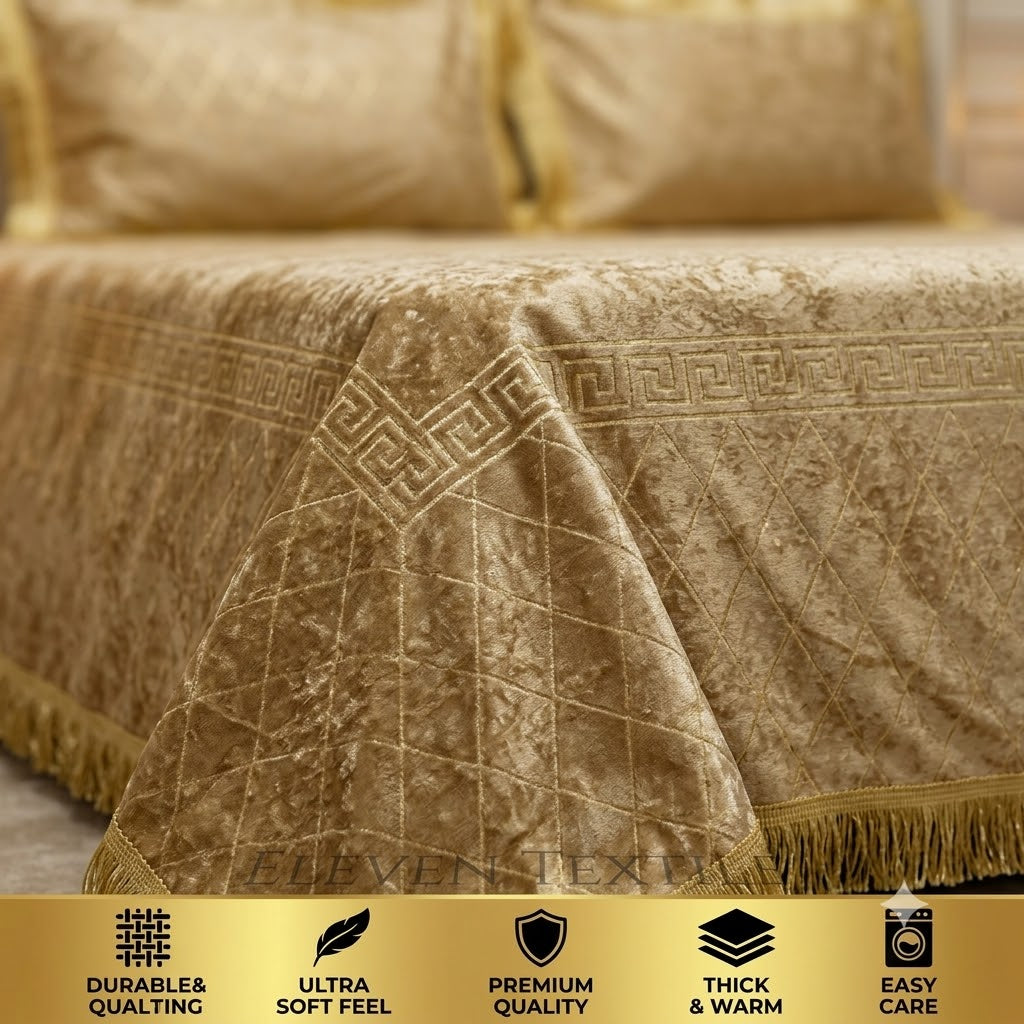 3-Piece Royal Textured Velvet Bedsheet Set
