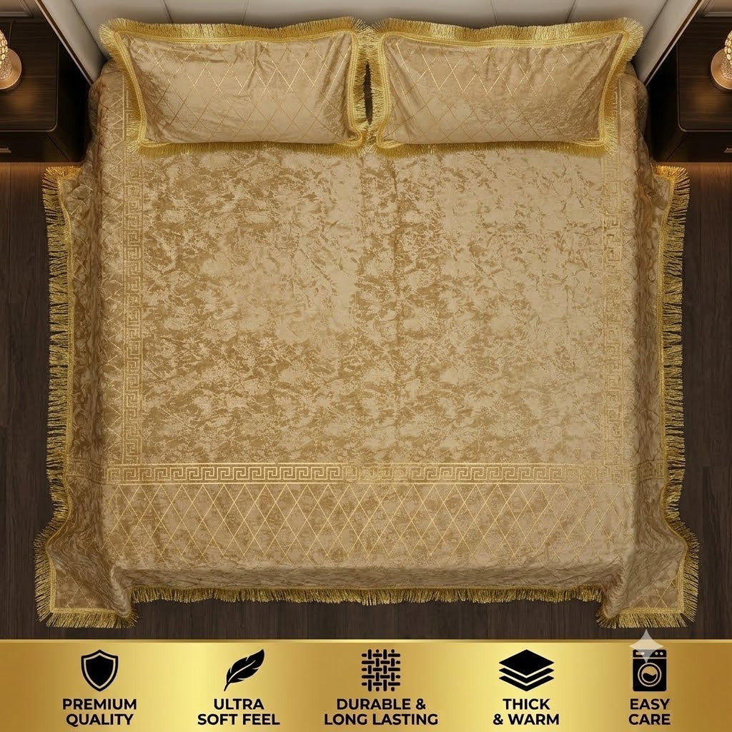 3-Piece Royal Textured Velvet Bedsheet Set
