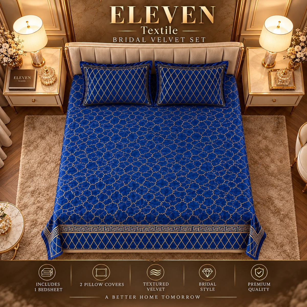 ELEVEN TEXTILE — 3-Piece Royal Textured Velvet Bedsheet Set