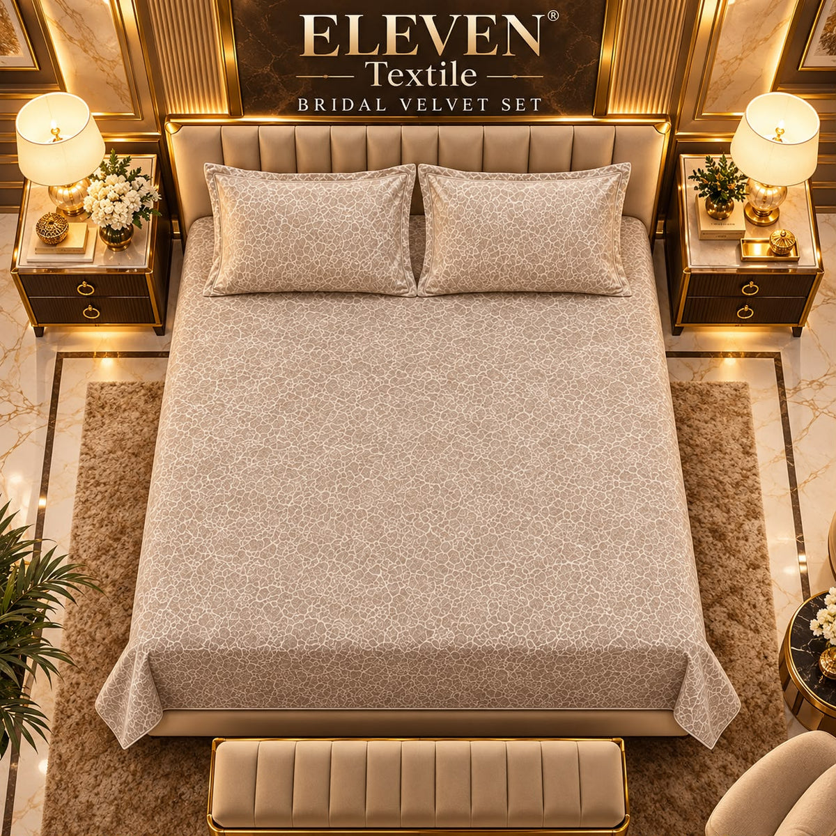 ELEVEN TEXTILE — 3-Piece Royal Textured Velvet Bedsheet Set