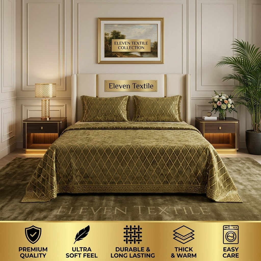 3-Piece Royal Textured Velvet Bedsheet Set