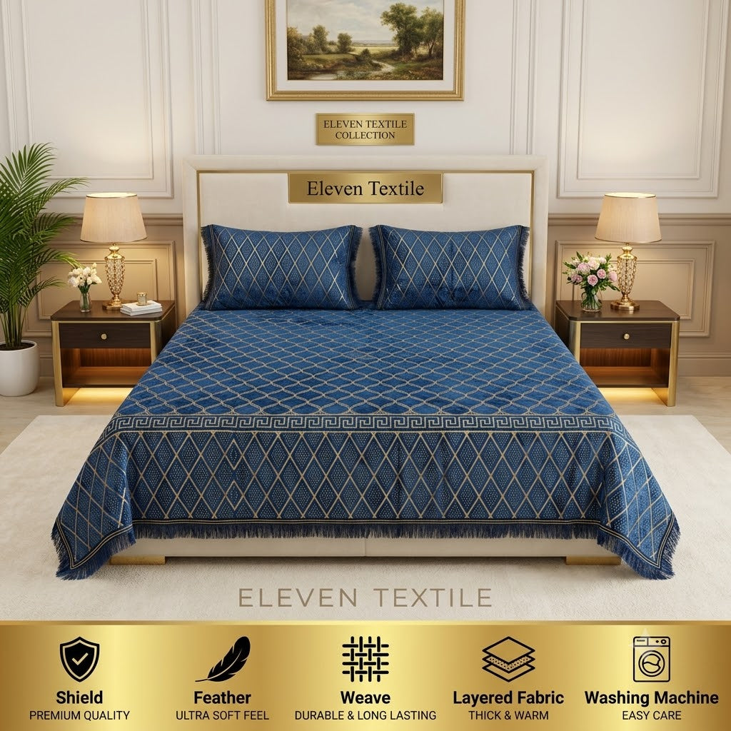 3-Piece Royal Textured Velvet Bedsheet Set