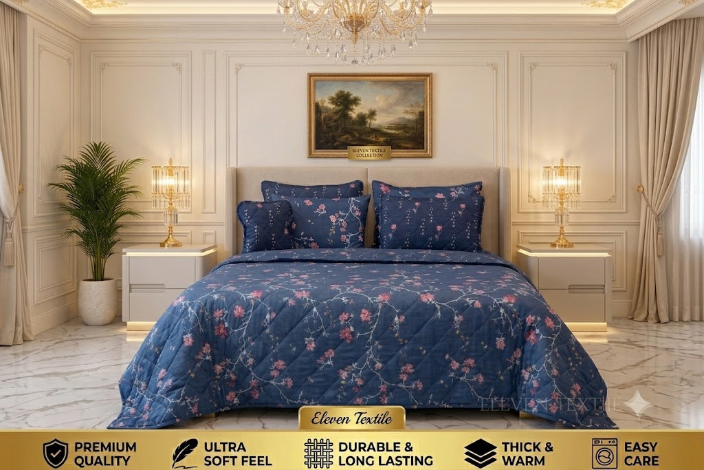 Premium 7-Piece Printed Comforter Set (Navy)