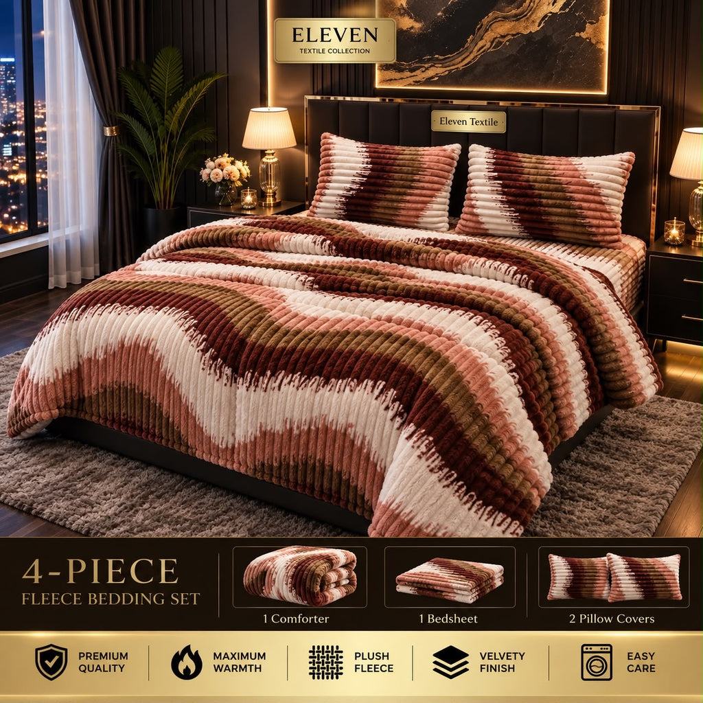 ELEVEN TEXTILE Premium 4-Piece Fleece Bedsheet Set