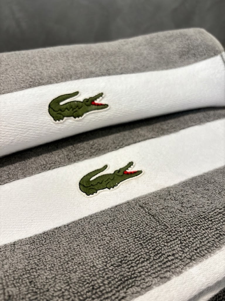 Luxury Embroidered Crocodile Hand Towel (18x28 in) - Grey & White