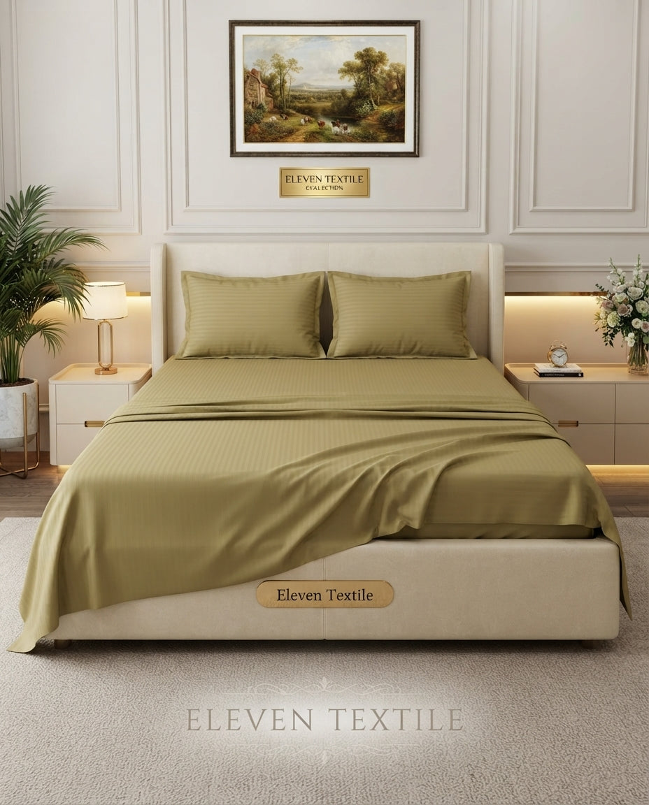 ELEVEN TEXTILE | Luxury Micro Strip 3-Piece Fitted Sheet Set