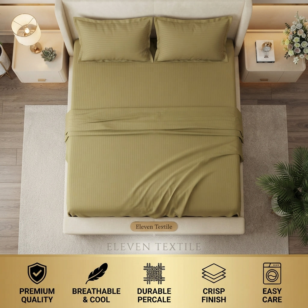 ELEVEN TEXTILE | Luxury Micro Strip 3-Piece Fitted Sheet Set