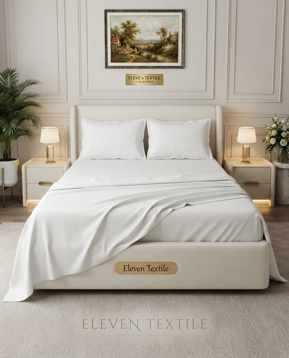 ELEVEN TEXTILE | Luxury Micro Strip 3-Piece Fitted Sheet Set