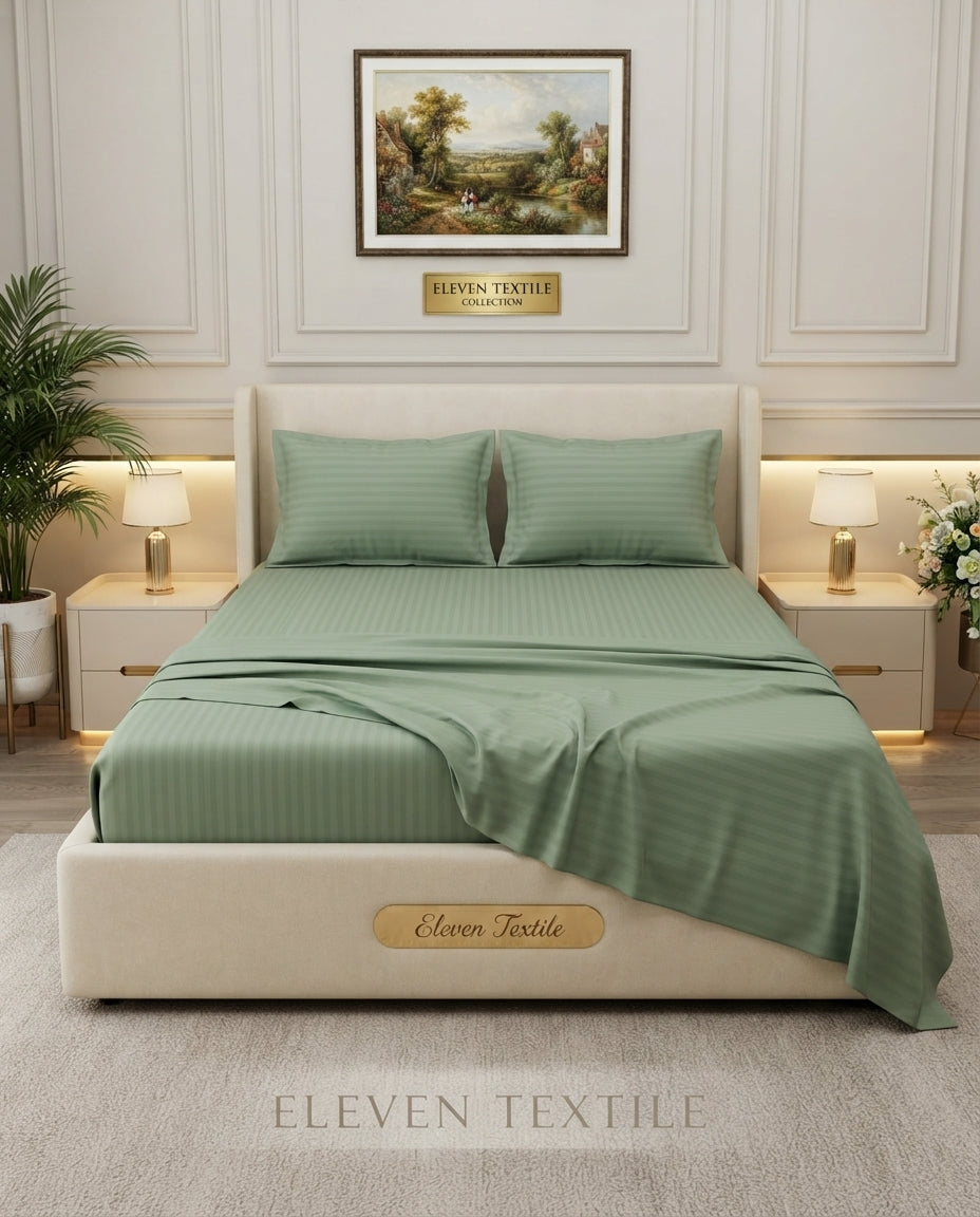 ELEVEN TEXTILE | Luxury Micro Strip 3-Piece Fitted Sheet Set