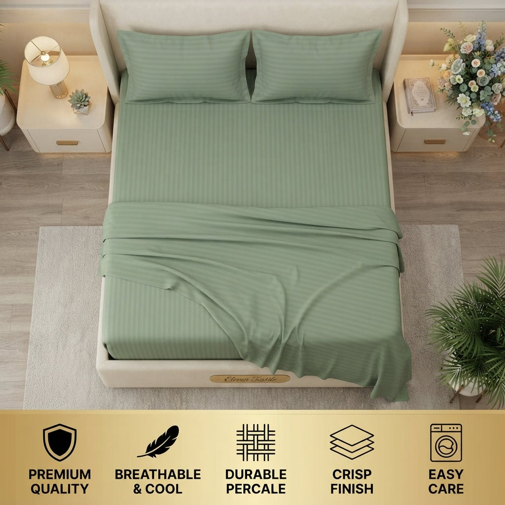 ELEVEN TEXTILE | Luxury Micro Strip 3-Piece Fitted Sheet Set