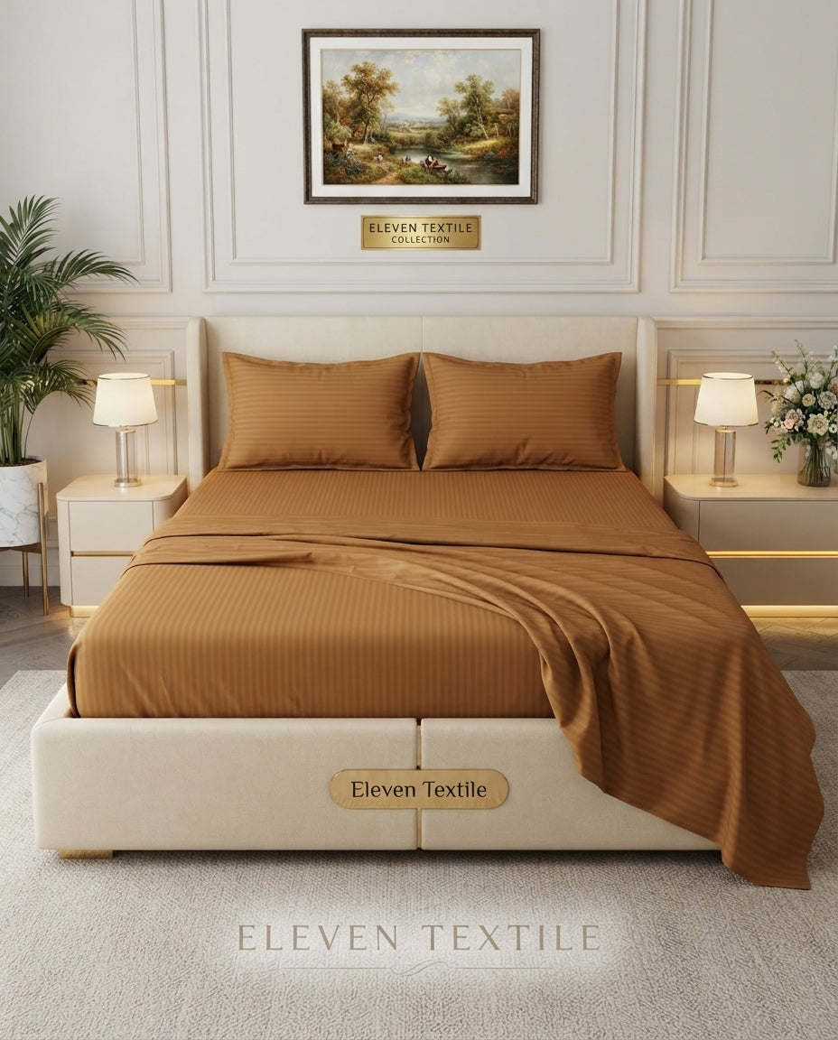 ELEVEN TEXTILE | Luxury Micro Strip 3-Piece Fitted Sheet Set