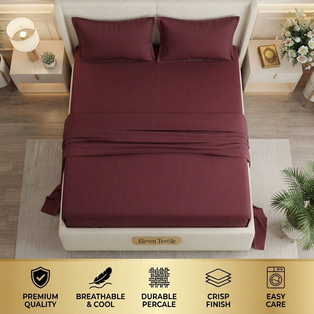 ELEVEN TEXTILE | Luxury Micro Strip 3-Piece Fitted Sheet Set