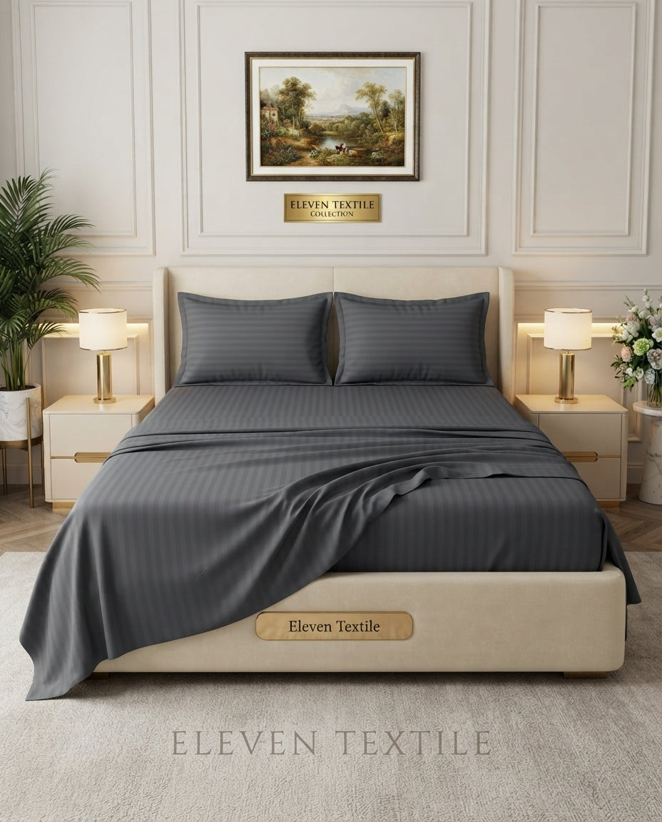 ELEVEN TEXTILE | Luxury Micro Strip 3-Piece Fitted Sheet Set