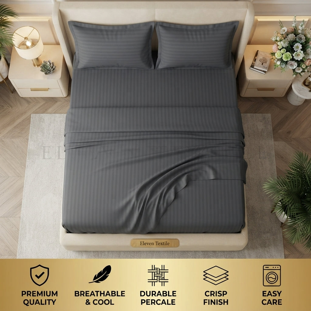 ELEVEN TEXTILE | Luxury Micro Strip 3-Piece Fitted Sheet Set