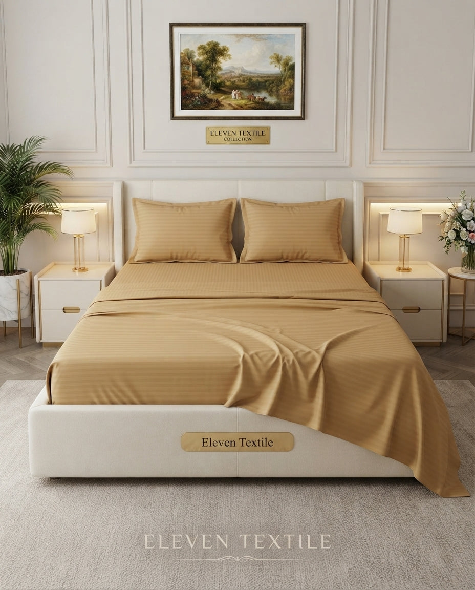 ELEVEN TEXTILE | Luxury Micro Strip 3-Piece Fitted Sheet Set