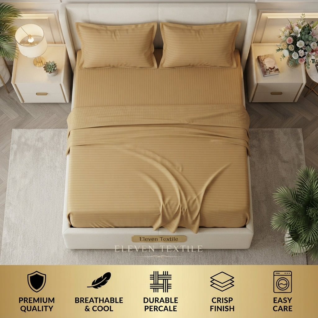 ELEVEN TEXTILE | Luxury Micro Strip 3-Piece Fitted Sheet Set