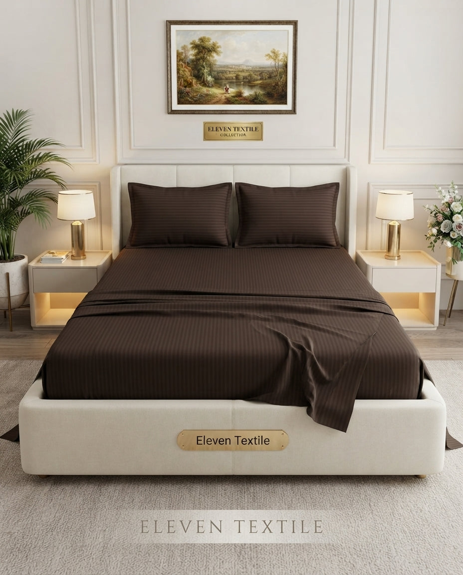 ELEVEN TEXTILE | Luxury Micro Strip 3-Piece Fitted Sheet Set