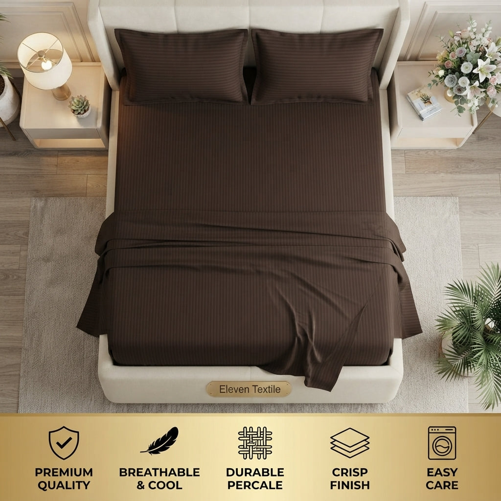 ELEVEN TEXTILE | Luxury Micro Strip 3-Piece Fitted Sheet Set