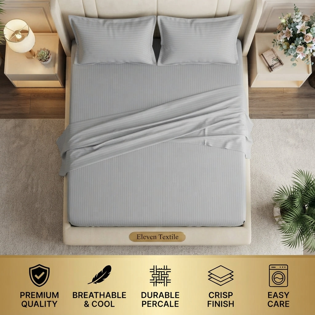 ELEVEN TEXTILE | Luxury Micro Strip 3-Piece Fitted Sheet Set