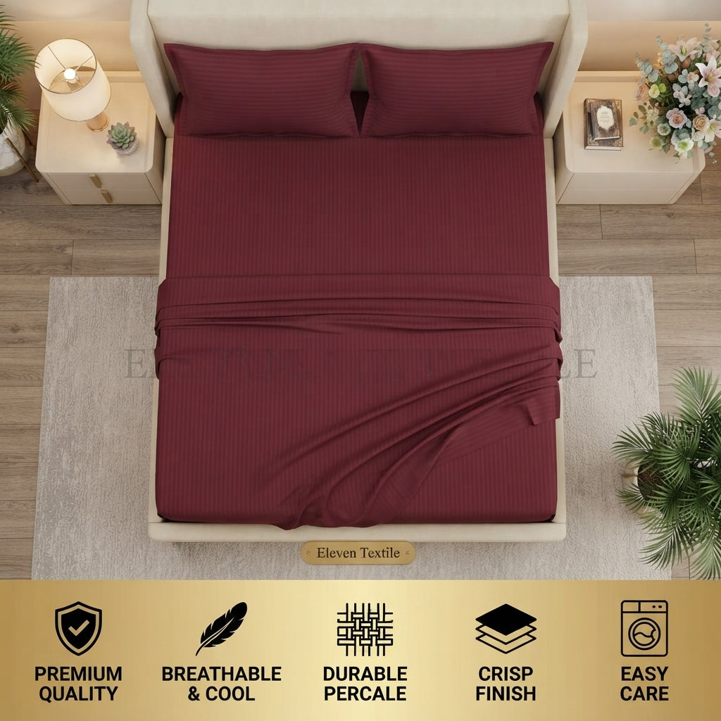 ELEVEN TEXTILE | Luxury Micro Strip 3-Piece Fitted Sheet Set