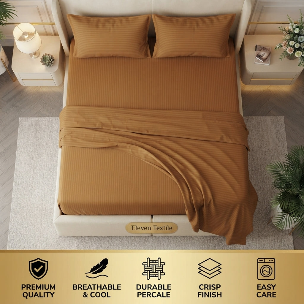 ELEVEN TEXTILE | Luxury Micro Strip 3-Piece Fitted Sheet Set