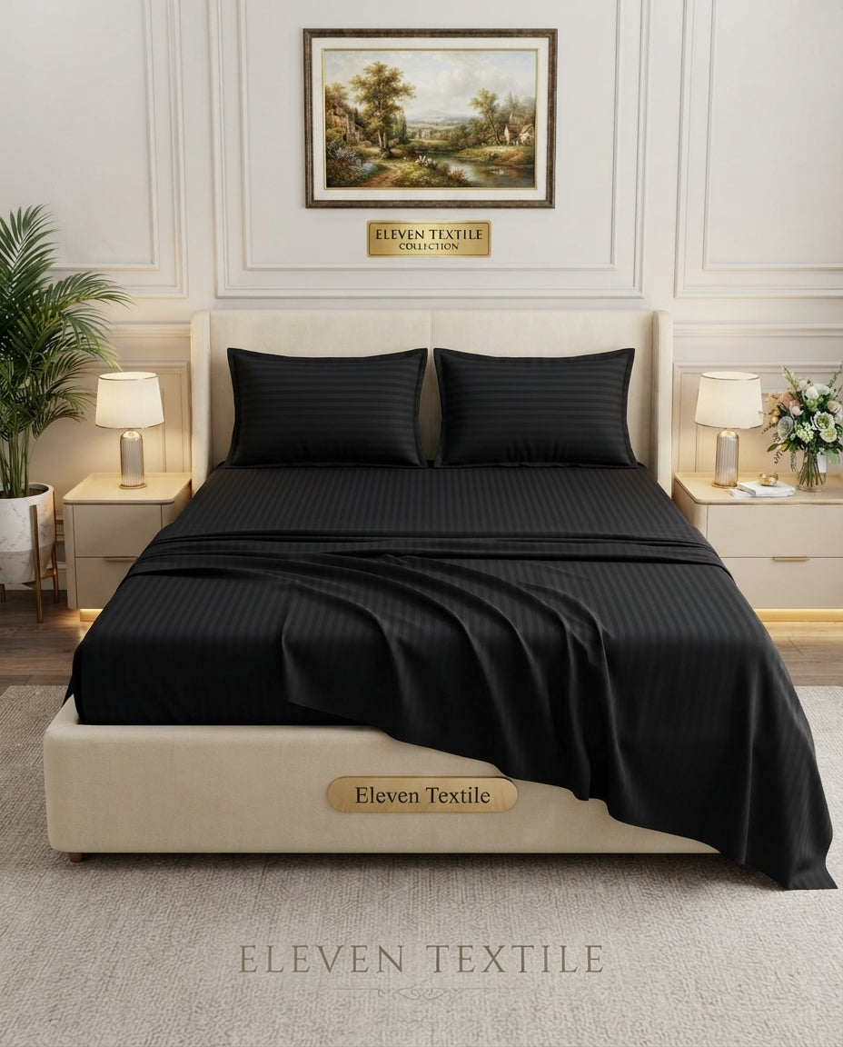 ELEVEN TEXTILE | Luxury Micro Strip 3-Piece Fitted Sheet Set