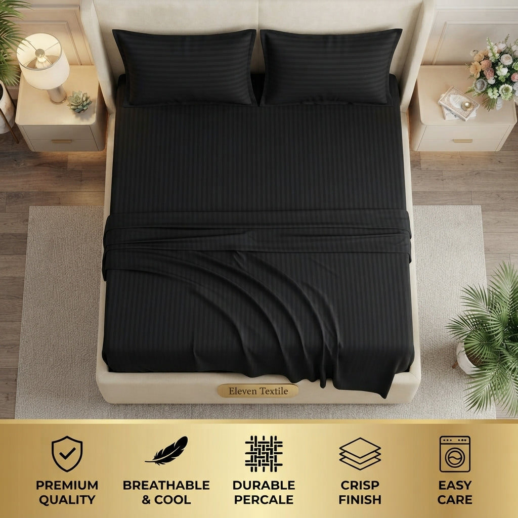 ELEVEN TEXTILE | Luxury Micro Strip 3-Piece Fitted Sheet Set