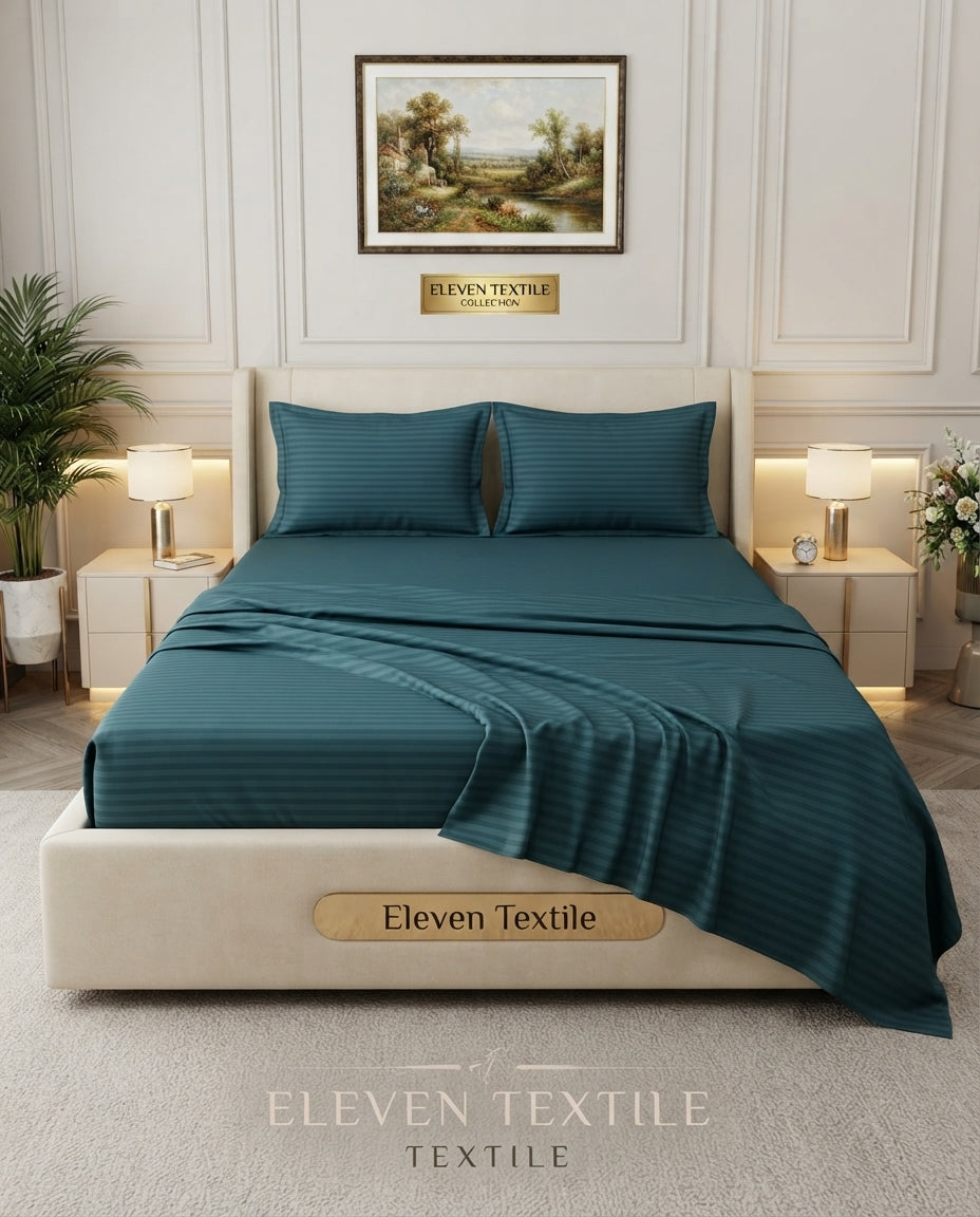ELEVEN TEXTILE | Luxury Micro Strip 3-Piece Fitted Sheet Set