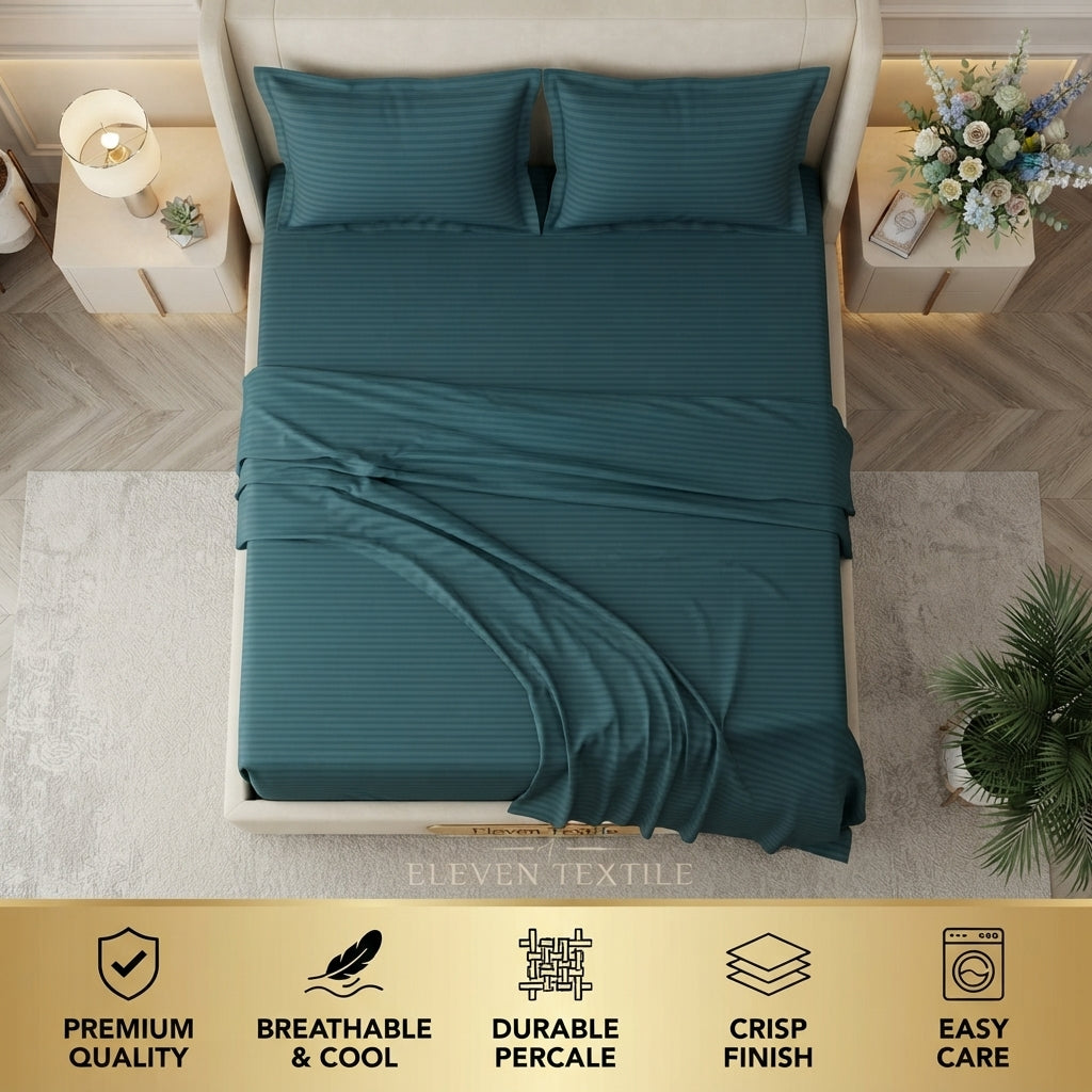 ELEVEN TEXTILE | Luxury Micro Strip 3-Piece Fitted Sheet Set