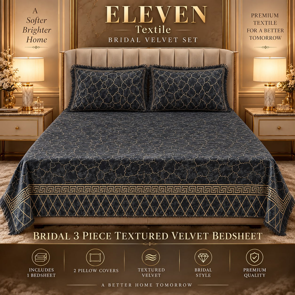 ELEVEN TEXTILE — 3-Piece Royal Textured Velvet Bedsheet Set