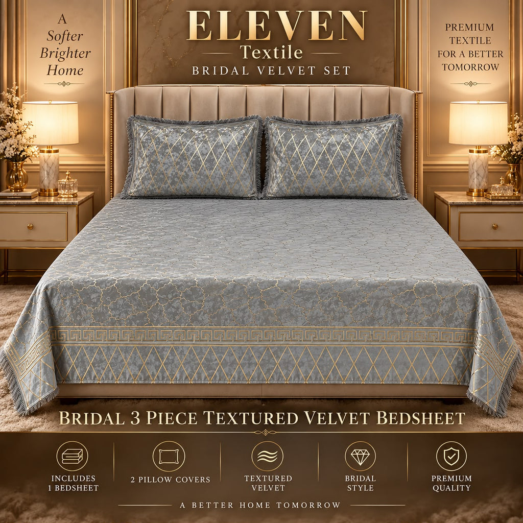 ELEVEN TEXTILE — 3-Piece Royal Textured Velvet Bedsheet Set