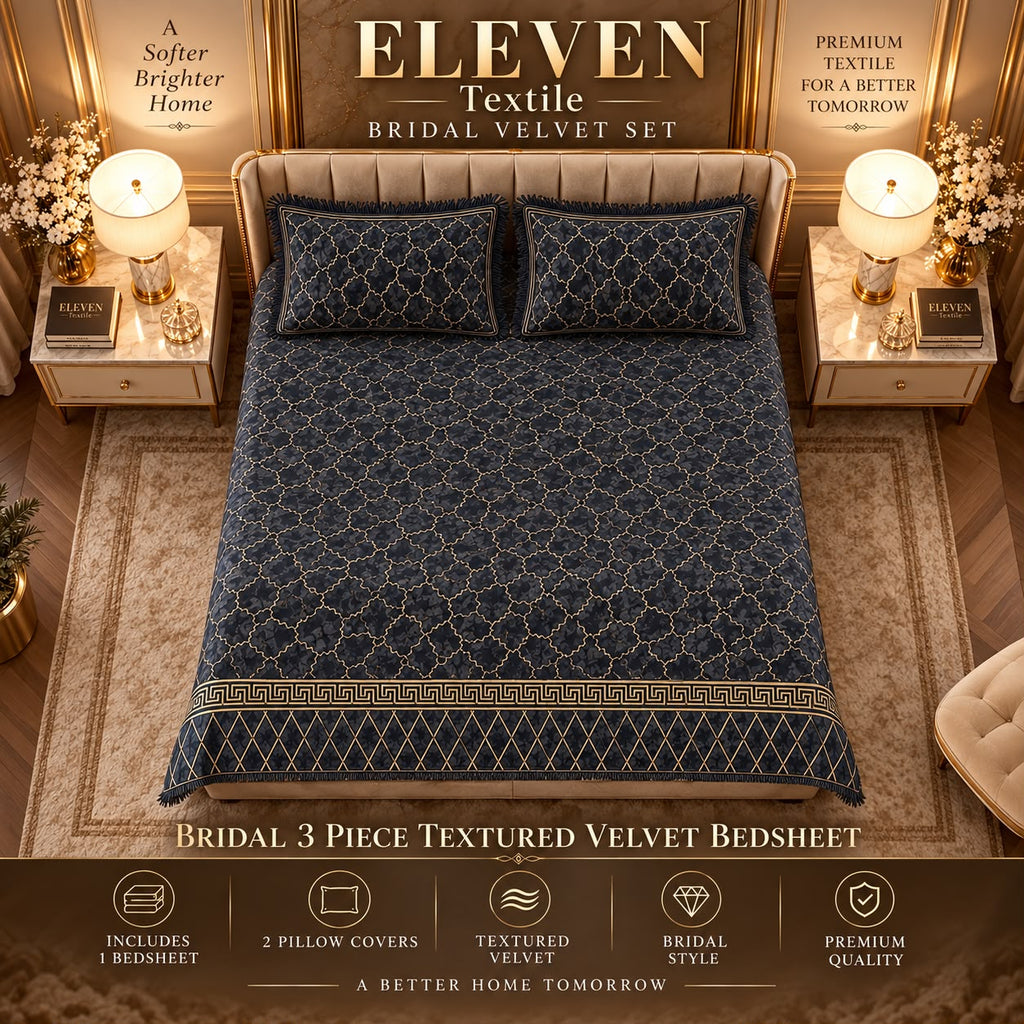 ELEVEN TEXTILE — 3-Piece Royal Textured Velvet Bedsheet Set