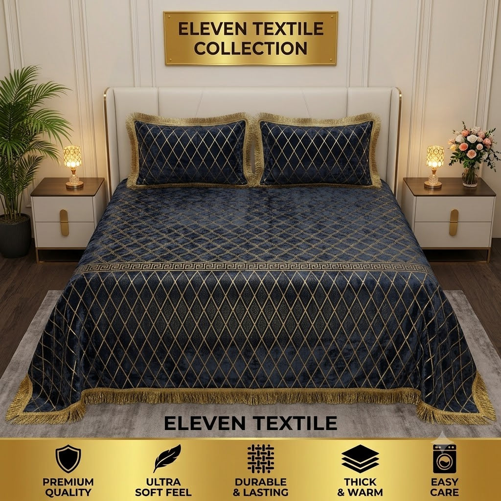 3-Piece Royal Textured Velvet Bedsheet Set