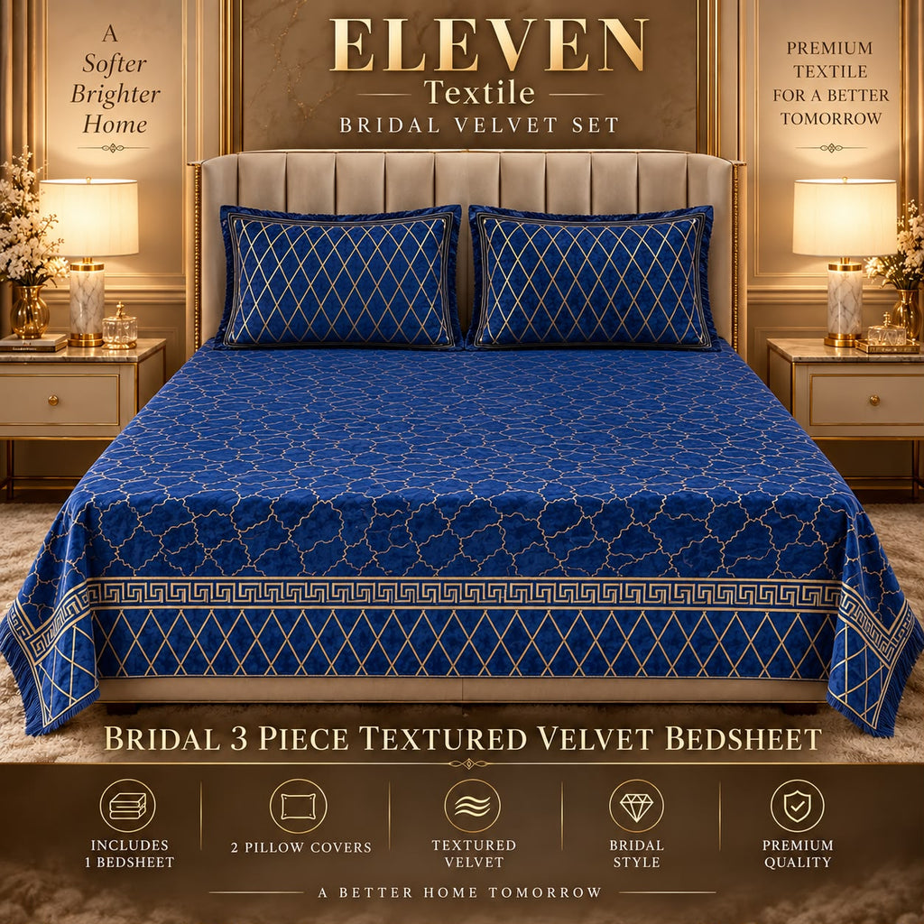 ELEVEN TEXTILE — 3-Piece Royal Textured Velvet Bedsheet Set