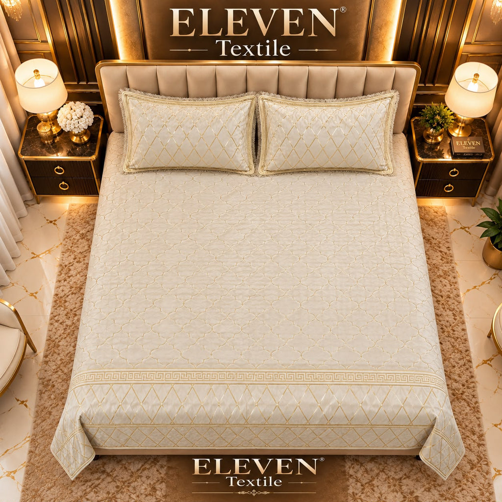 ELEVEN TEXTILE — 3-Piece Royal Textured Velvet Bedsheet Set