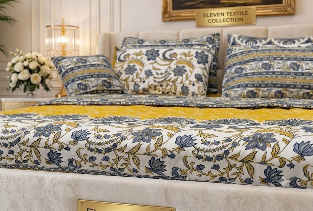 Premium 7-Piece Printed Comforter Set (off white and Yellow)