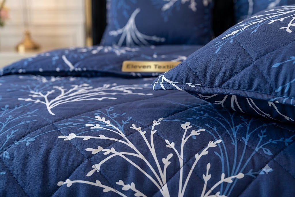 Premium 7-Piece Printed Comforter Set (NAVY BLUE)