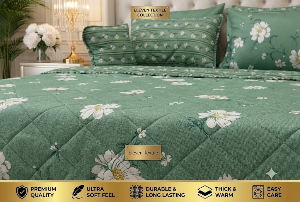 Premium 7-Piece Printed Comforter Set (sea green)