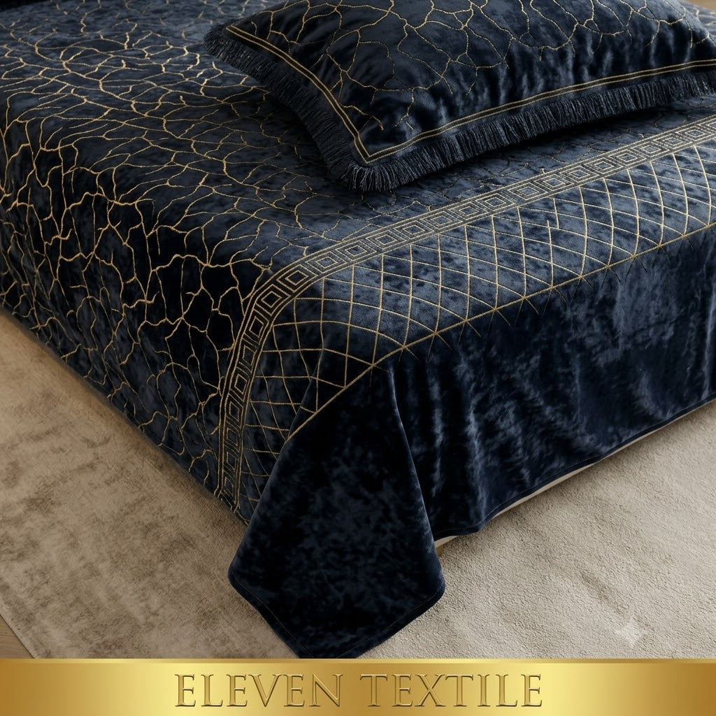 ELEVEN TEXTILE - 3-Piece Royal Textured Velvet Bedsheet Set