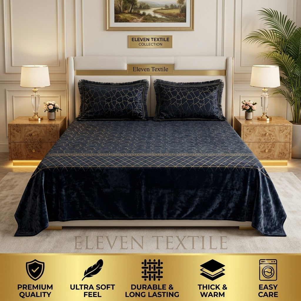 ELEVEN TEXTILE - 3-Piece Royal Textured Velvet Bedsheet Set