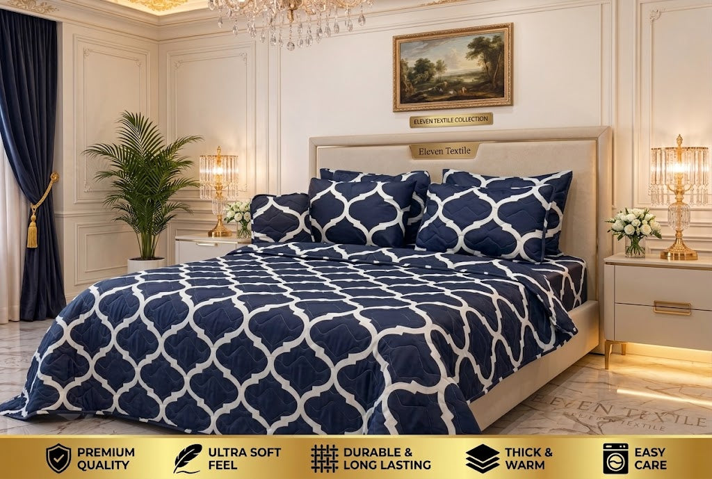 Premium 7-Piece Printed Comforter Set (DARK BLUE)