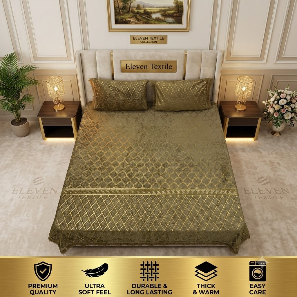 3-Piece Royal Textured Velvet Bedsheet Set