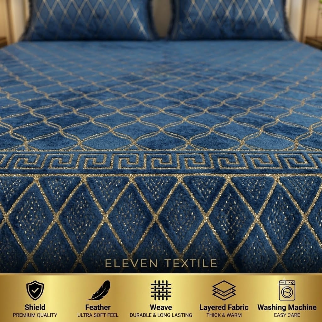 3-Piece Royal Textured Velvet Bedsheet Set